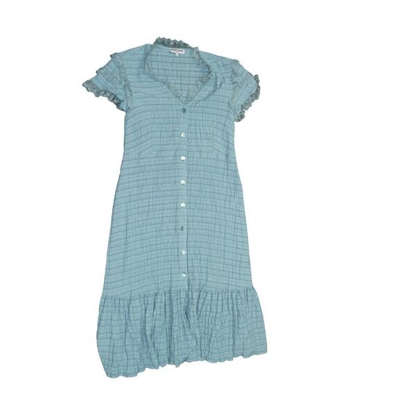 Opening Ceremony Blue Crinkle Lace Midi Ruffle Trim Cottagecore Button Small - Picture 6 of 10